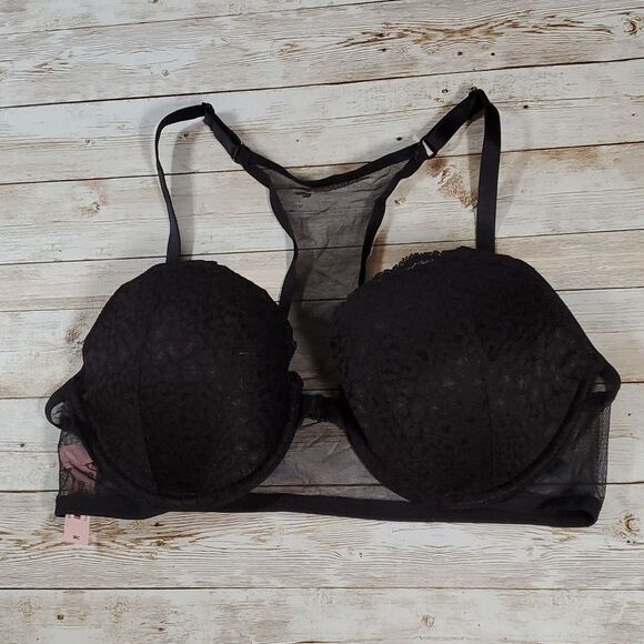 NEW NWT Victoria's Secret Racerback Demi‎ Front Close Black Mesh Lace Bra 36C - Picture 1 of 9